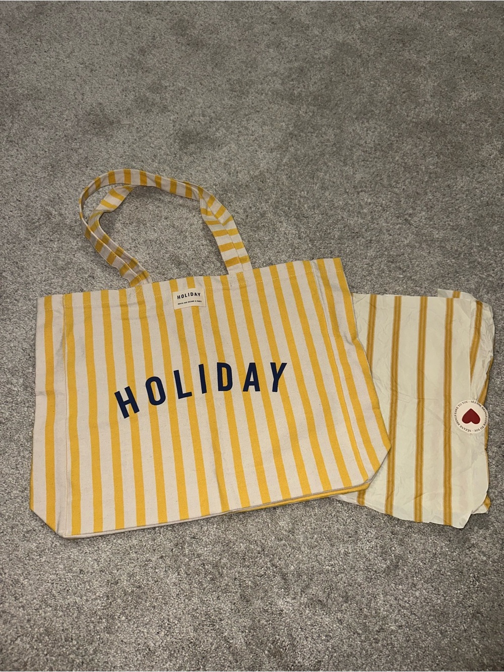 Sezane Holiday Yellow Stripe Canvas Tote Bag - new